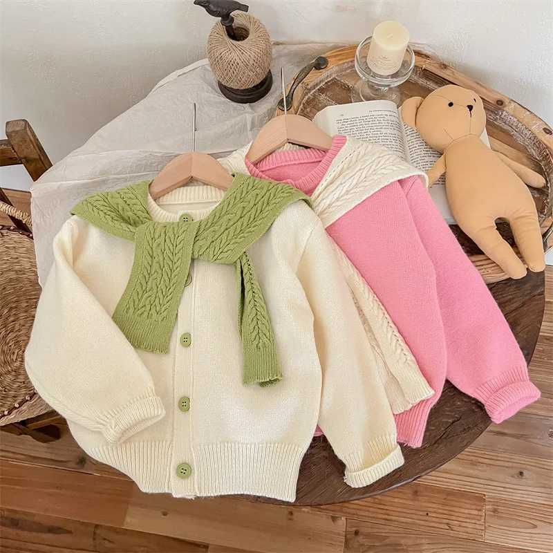 2024 Autumn Winter Baby Girls Knitted Cotton Knitted Solid Long Sleeve Preschool Girls Sweater with Cloak Childrens Girls CardiganW240824