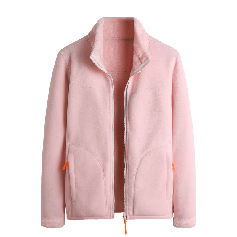 Reversible Fleece Jacket with Coral Fleece Outer and Sherpa Lining - Unisex Warm Winter Coat Women's Coats Sweaters