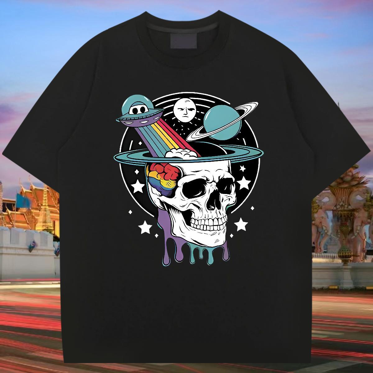 Loose Fit T Shirt For Man 230g Cotton skull Hip Hop Street Custom Print Oversized Breathable Short Sleeve Men Tshirts Fashion Design Top Tees