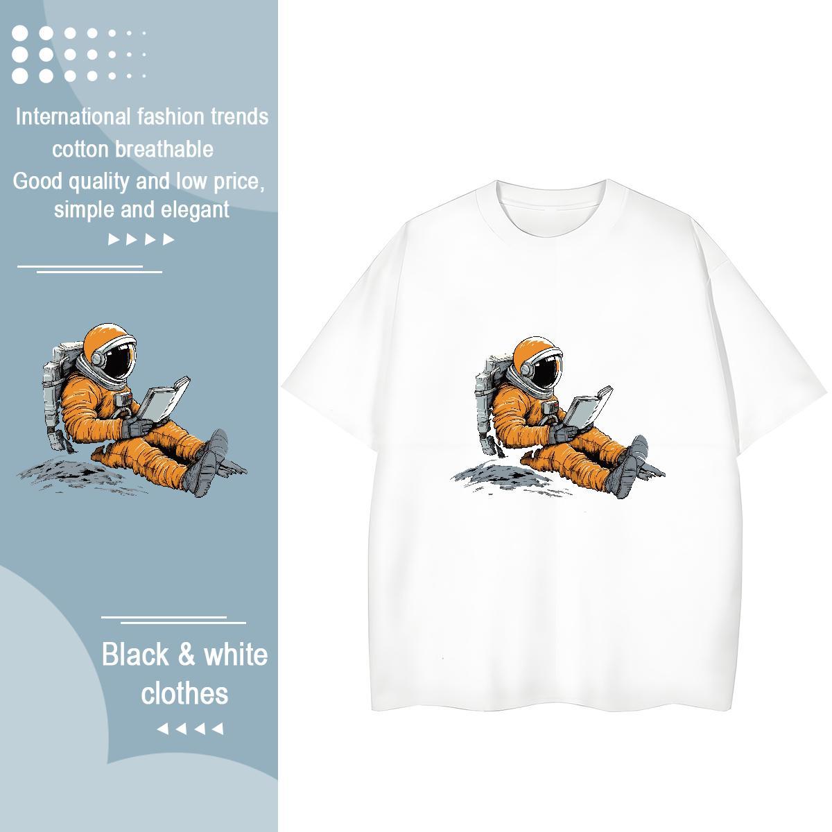 Nice Women Tees 230g Pure Cotton cosmonaut Home Outdoor T Shirts Women Crew Neck Breathable Custom Print Oversized Wear