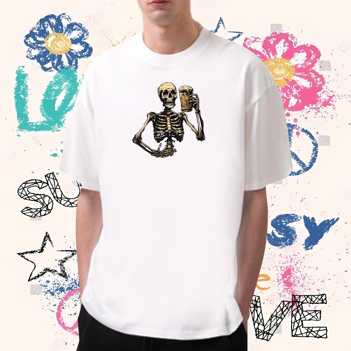 Popular Mens T Shirts 230g 100% Cotton skull High Street Hip Hop Custom Anime Breathable Short Sleeve Couples T Shirts Fashion New Tshirts