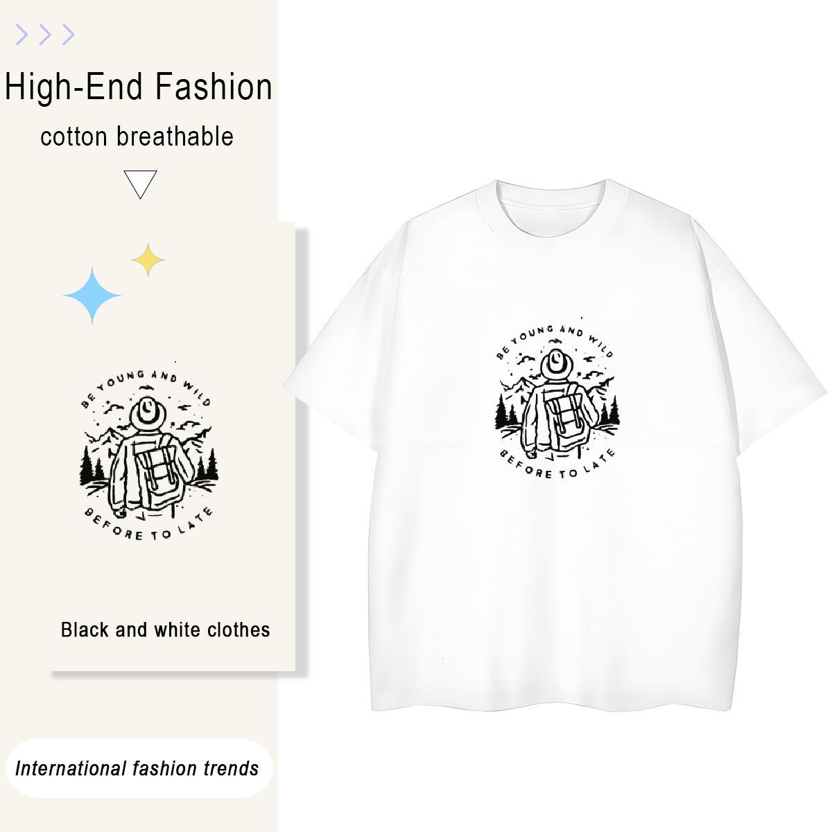 Loose fit Women Tshirts 100% Cotton 230g Lines Street Casual Womens T Shirts Breathable Crew Neck Customized Tops Shirt