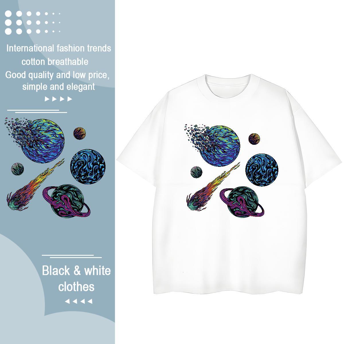 Loose Tshirt for Man Woman 230g Cotton universe Street T-Shirts for Women O-Neck Short Sleeve Cartoon Print Tees Shirts