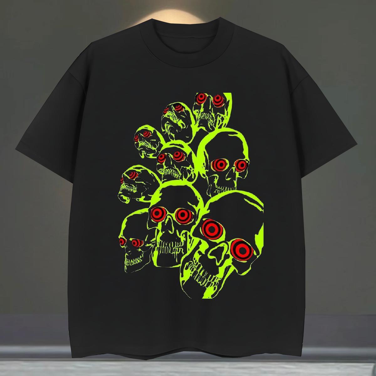 Brand T Shirts Men 230g 100% Cotton skull Beach Custom Print Plus Size Breathable Short Sleeve Men Tshirts 2024 New Tops