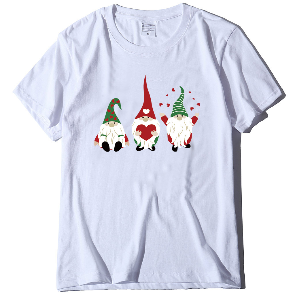 Short sleeved women's minimalist T-shirt with three dwarfs' heart print round neck for spring and summer loose fit dongdumaoyi