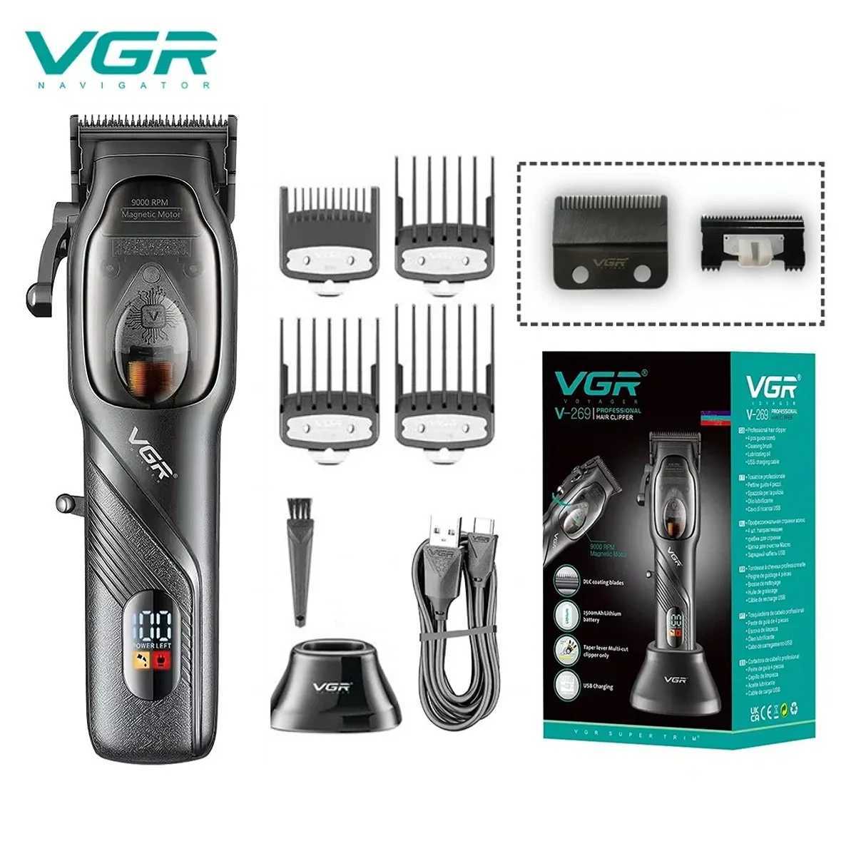VGR Hair Clipper Professional Cordless Barber Trimmer Adjustable Hair Clipper V-269 Mens Digital Display Hair Clipper W240824