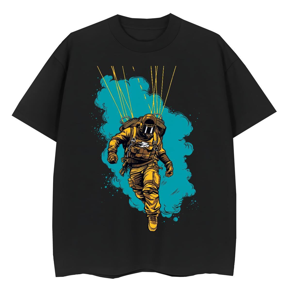 Loose Unisex Tshirts 230g Pure Cotton cosmonaut Hip Hop Womens T Shirts Crew Neck Floral Print Top Tees