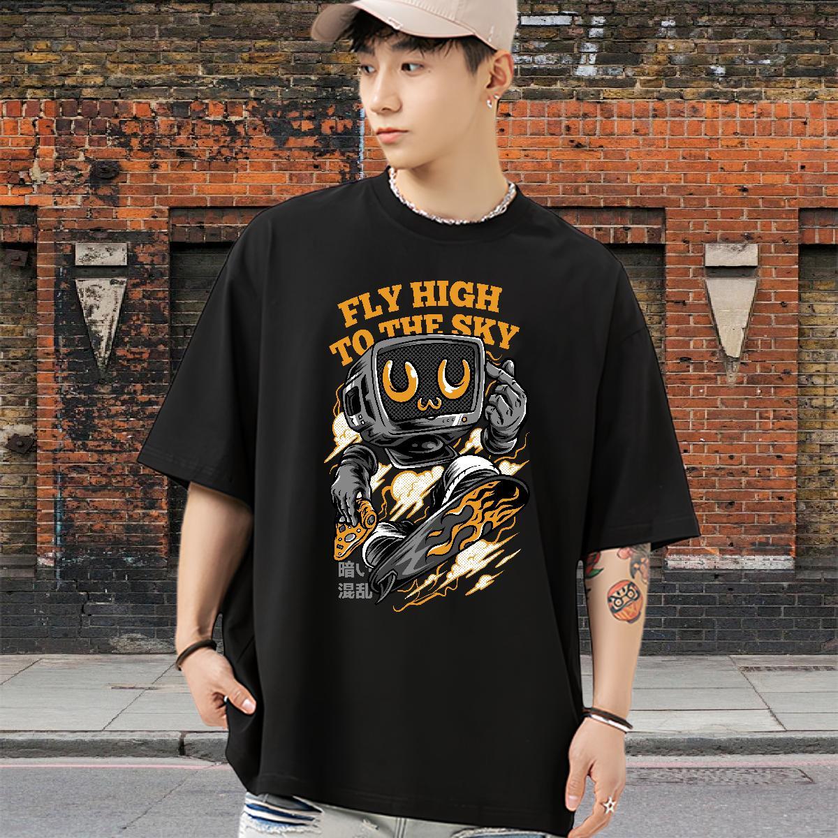 Free Shipping T Shirts Men 230g Cotton ET Street Asian Size O-Neck Short Sleeve Mens Tshirts Fashion Designer Tees