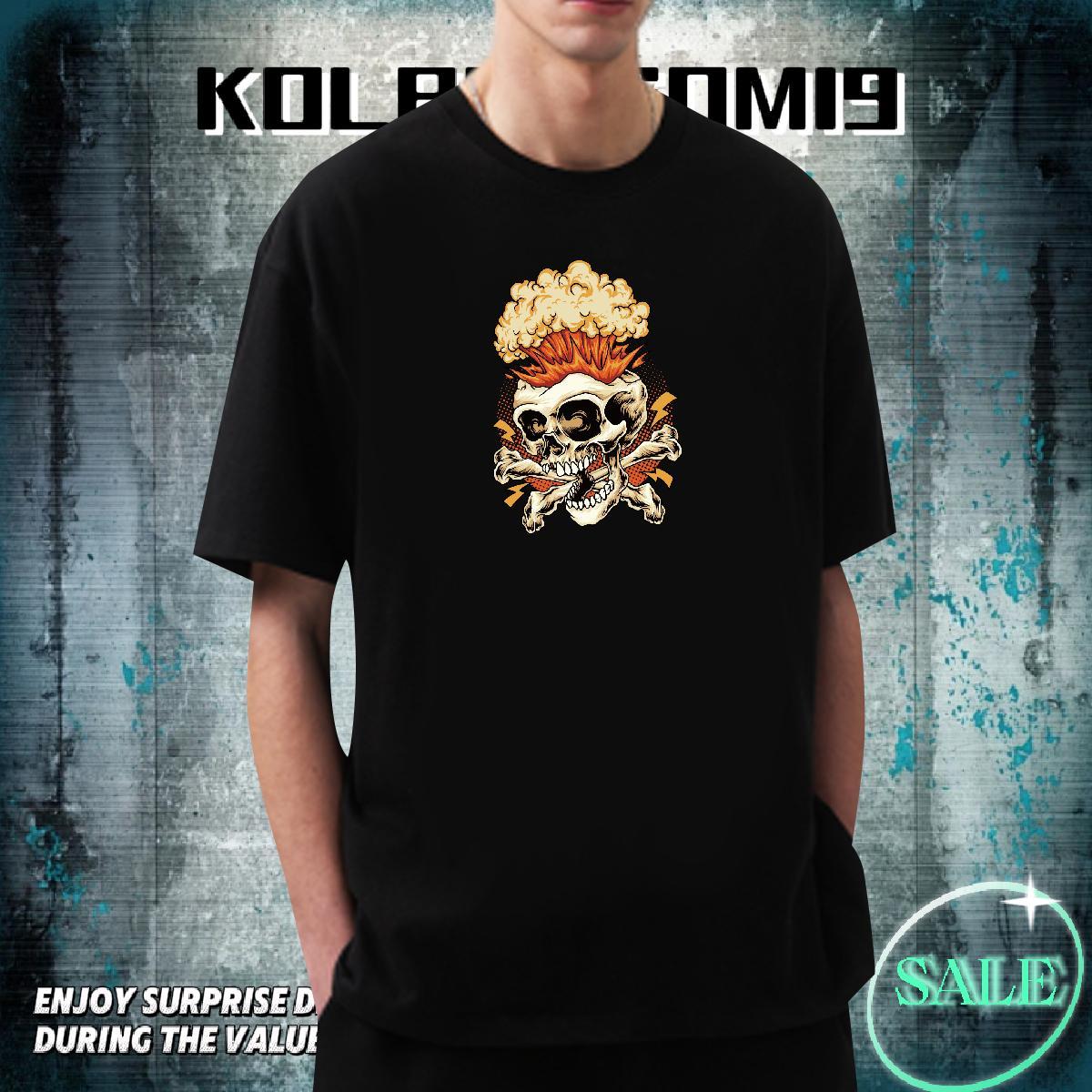 Wholesale T shirt 100% Cotton 230g skull Beach Graphic Breathable Short Sleeve Men Clothes T-Shirt Fashion New Tees
