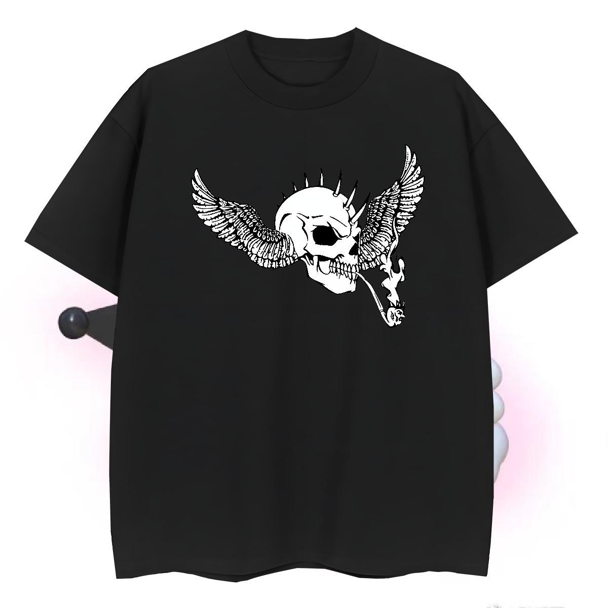 Cool T shirt 230g 100% Cotton skull Casual Black White Breathable Short Sleeve Men Clothes T-Shirt Fashion Designer Tshirts