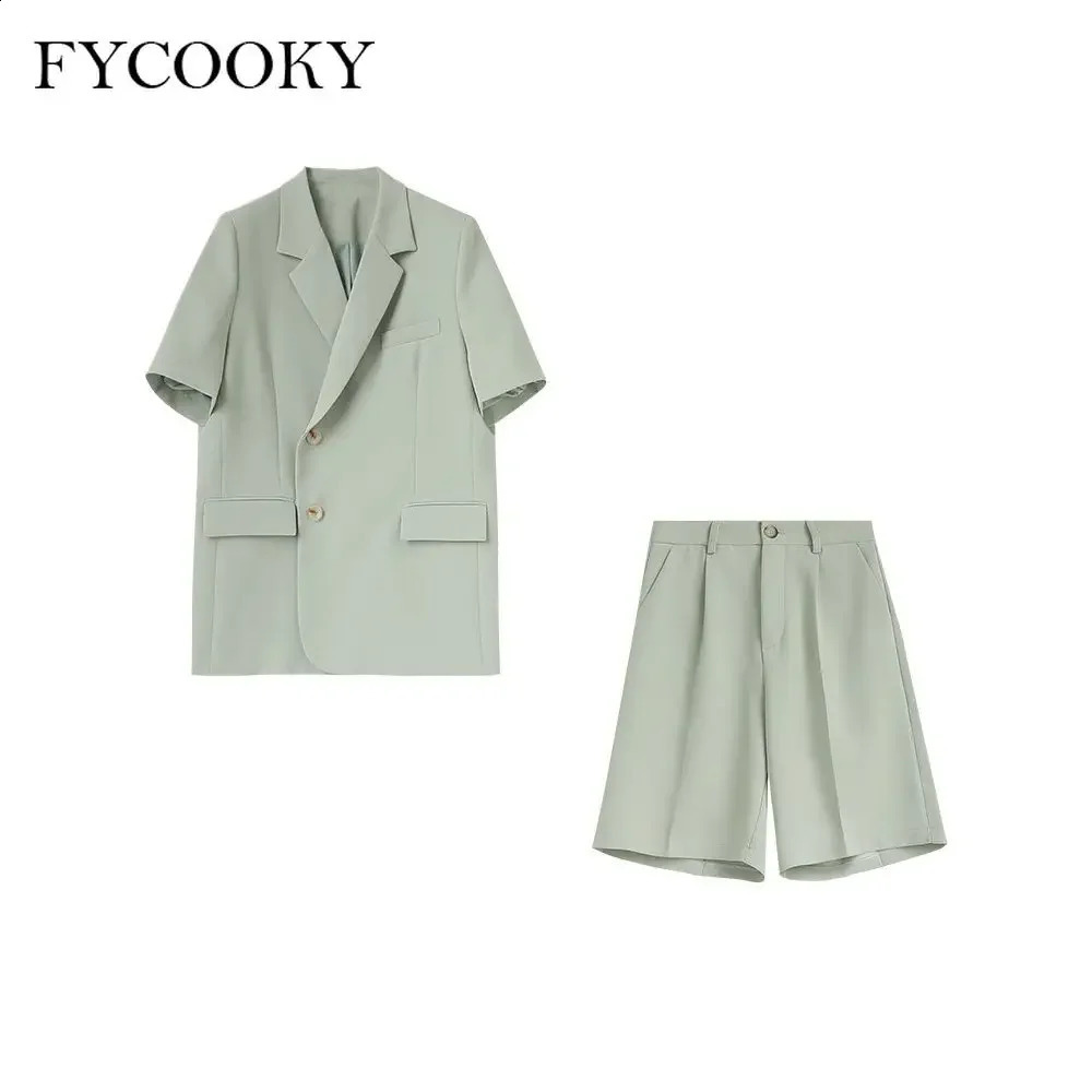 Korean Loose 2 Piece Women Short Set with Blazer Summer Thin Short-sleeved Blazers Shorts Casual Office Ladies Suits 240826
