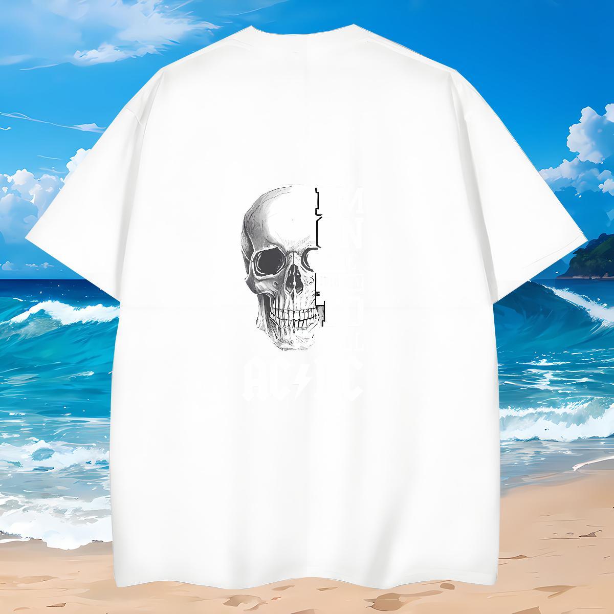 Free Shipping Man T Shirts 230g Pure Cotton skull Sport Cartoon Printing L-4XL Round Neck Short Sleeve Tshirts Custom Top Tees