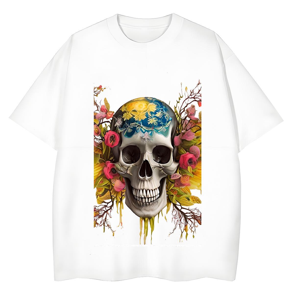High Quality T Shirts Men 230g Cotton skull Summer Casual Black White Breathable Crew Neck Men Tops Tees New Designer Clothings