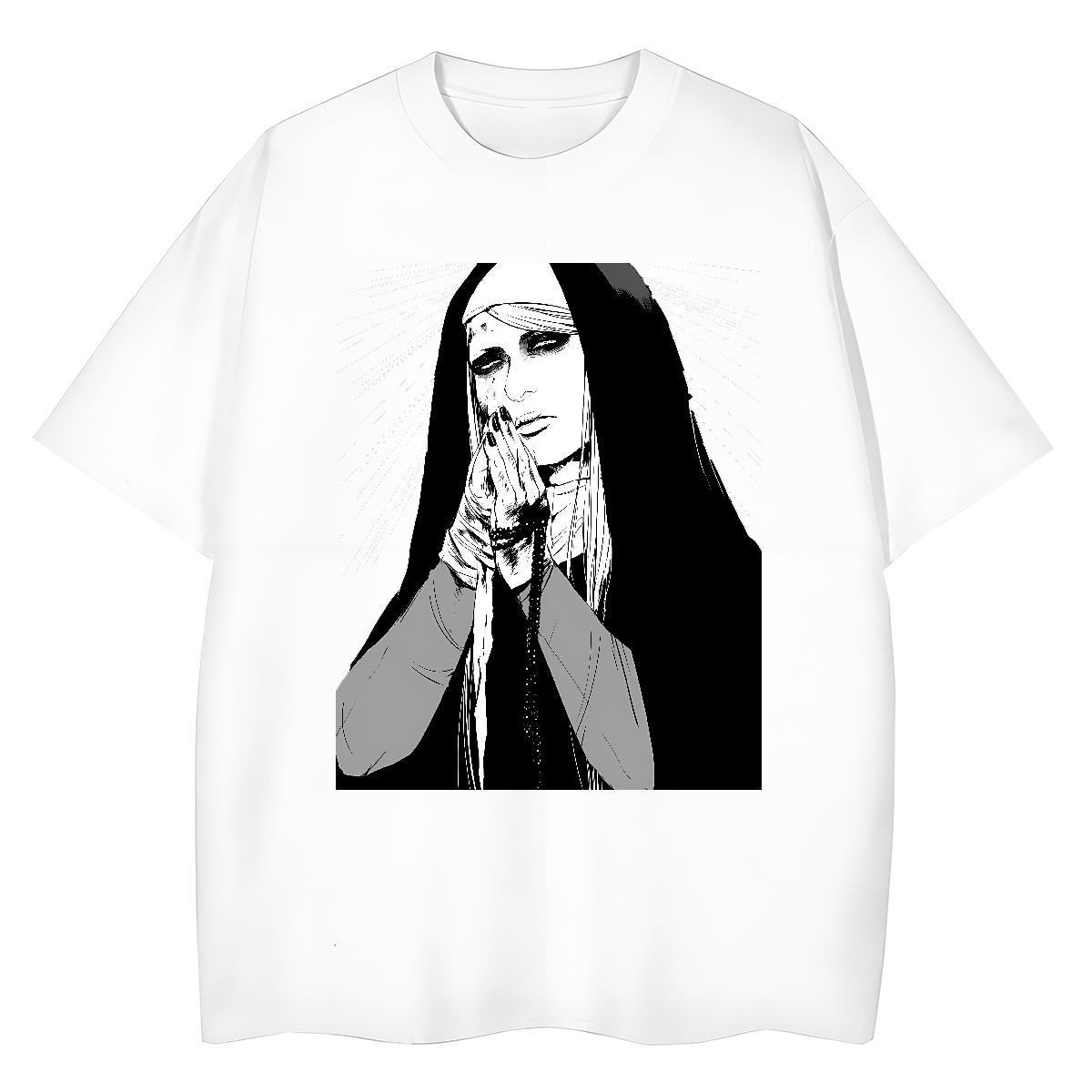Designer Nice Unisex Tshirts 100% Cotton 230g nun Casual T shirt Breathable Anime Print Tops Shirt