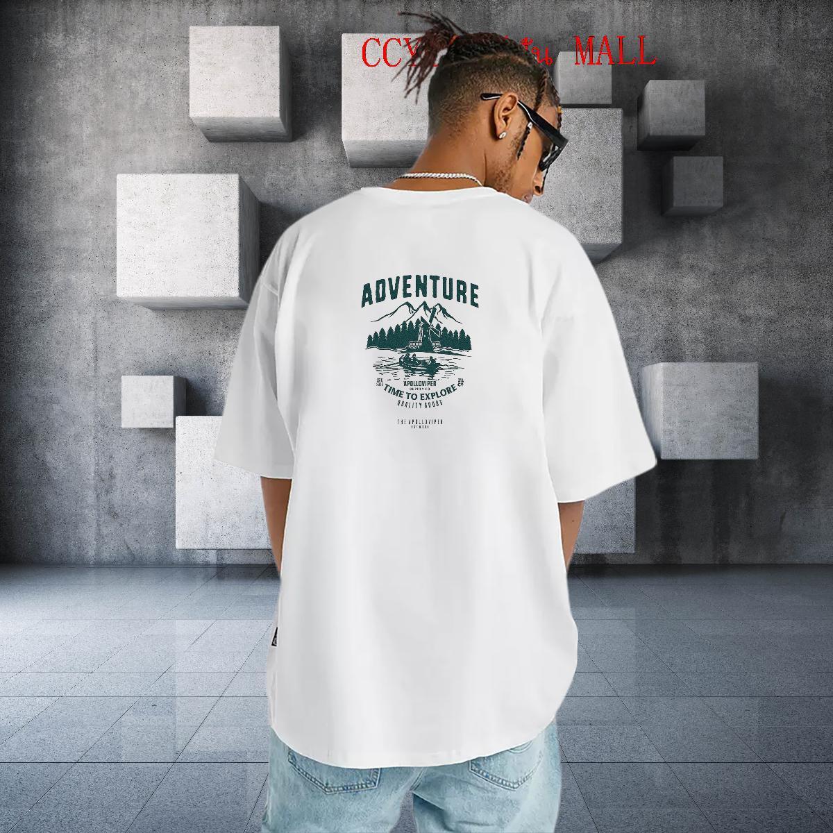 High Quality Men T Shirts 230g Pure Cotton mountains Anime Printing Street Oversized 3XL 4XL Breathable Crew Neck Men Clothes T-Shirt New Arrival Tops