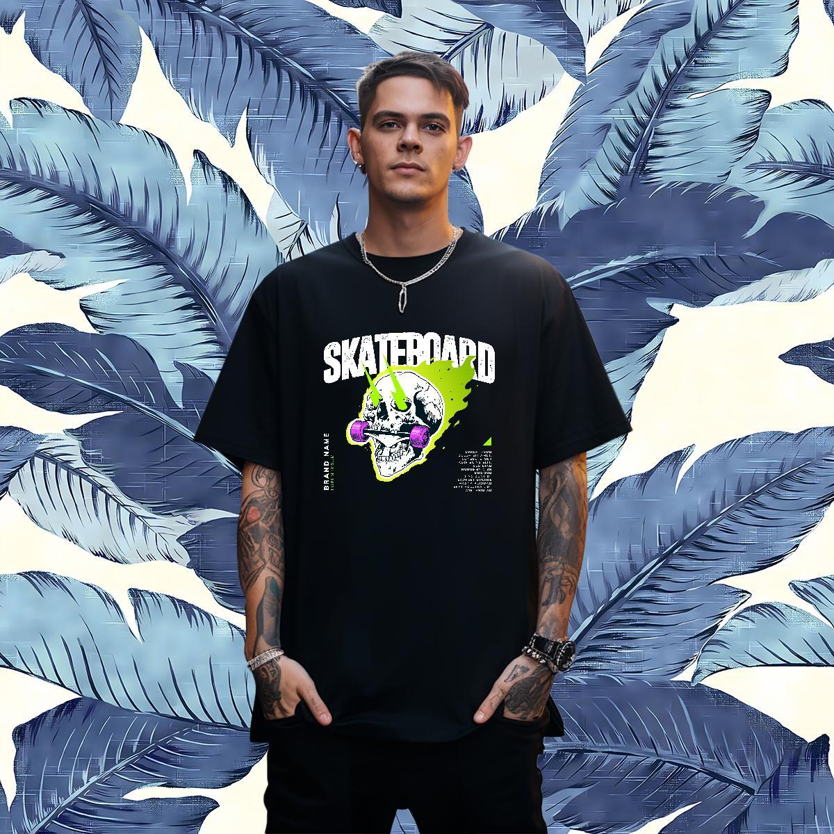 Free Shipping Men T Shirts 100% Cotton 230g skull Casual Beach Anime Breathable Men Tshirts Wholesale Tee Shirt