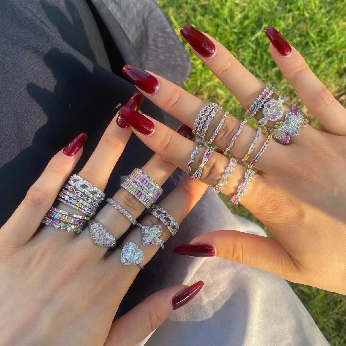 S sterg sier for women with high-end feeg, zirconia inlaid fashionable tail series, colored closed mouth ring