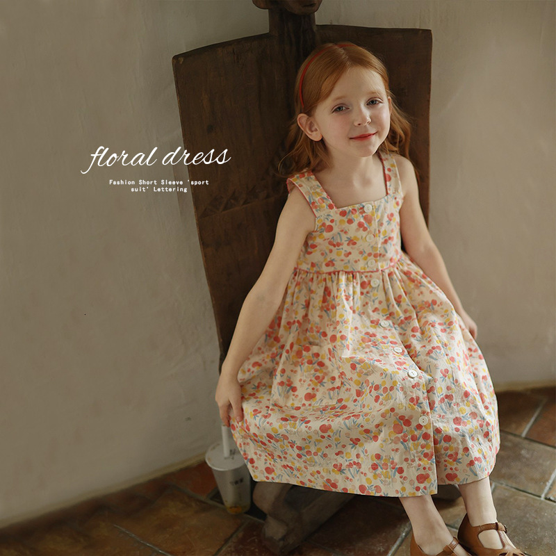 Jiela Wear Girls' Sg Dress 2024 Summer Children's Korean Edition Square Neck Printed Tank Top Skirt F27.3-08.26