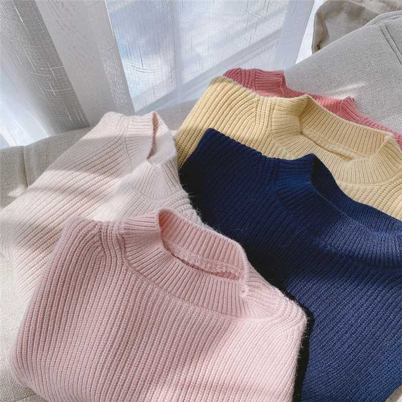Winter children babies girls sweaters candy colors knitted latte art casual long sleeves childrens tops clothing for boys and girls in preschoolW24082