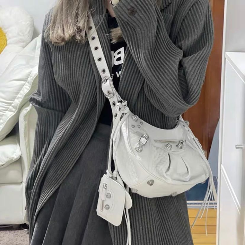 Women New Design Armpit Rivet Tassel Pleated Shoulder Crossbody Bag Free shipping