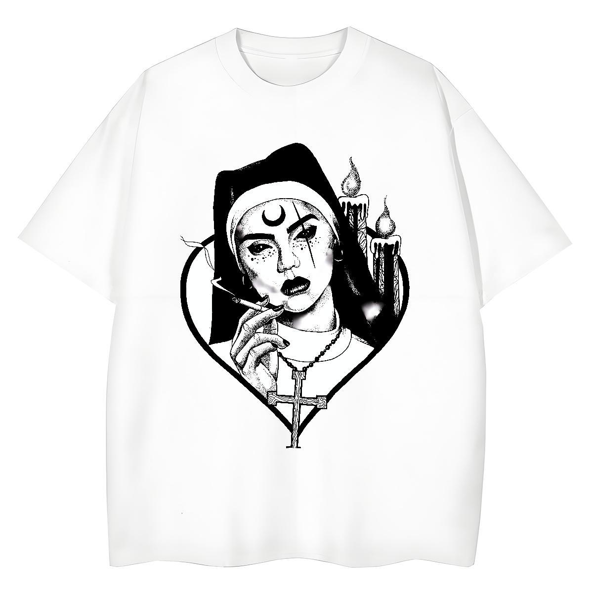 Loose Couples T Shirts 230g Pure Cotton nun Daily Wear T Shirts Women Breathable Short Sleeve Cartoon Anime Tops