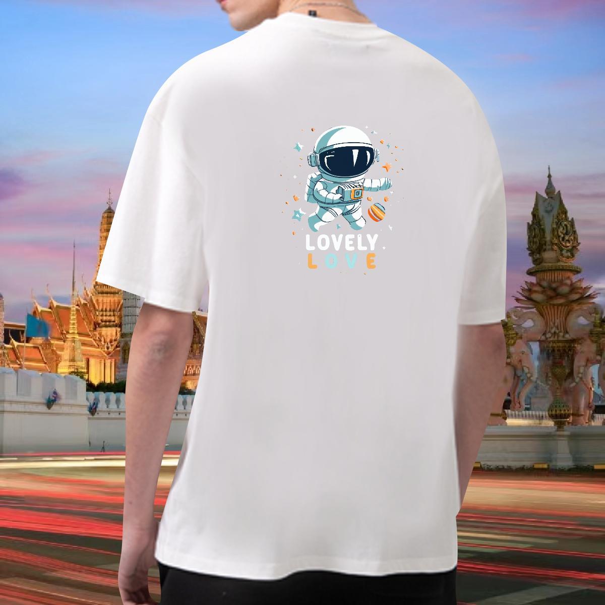 Loose Fit T Shirt For Man 100% Cotton 230g spaceman Home Outdoor Asian Size Round Neck Short Sleeve Mens Tshirts Classic Tops Tees