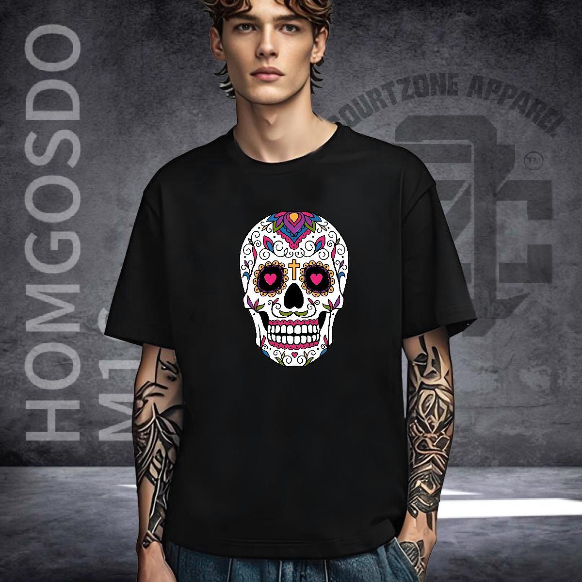 Soft T-Shirts for Men 230g Pure Cotton skull Beach Custom Printed O-Neck Short Sleeve Men Clothes T-Shirt Customized Tee Shirt