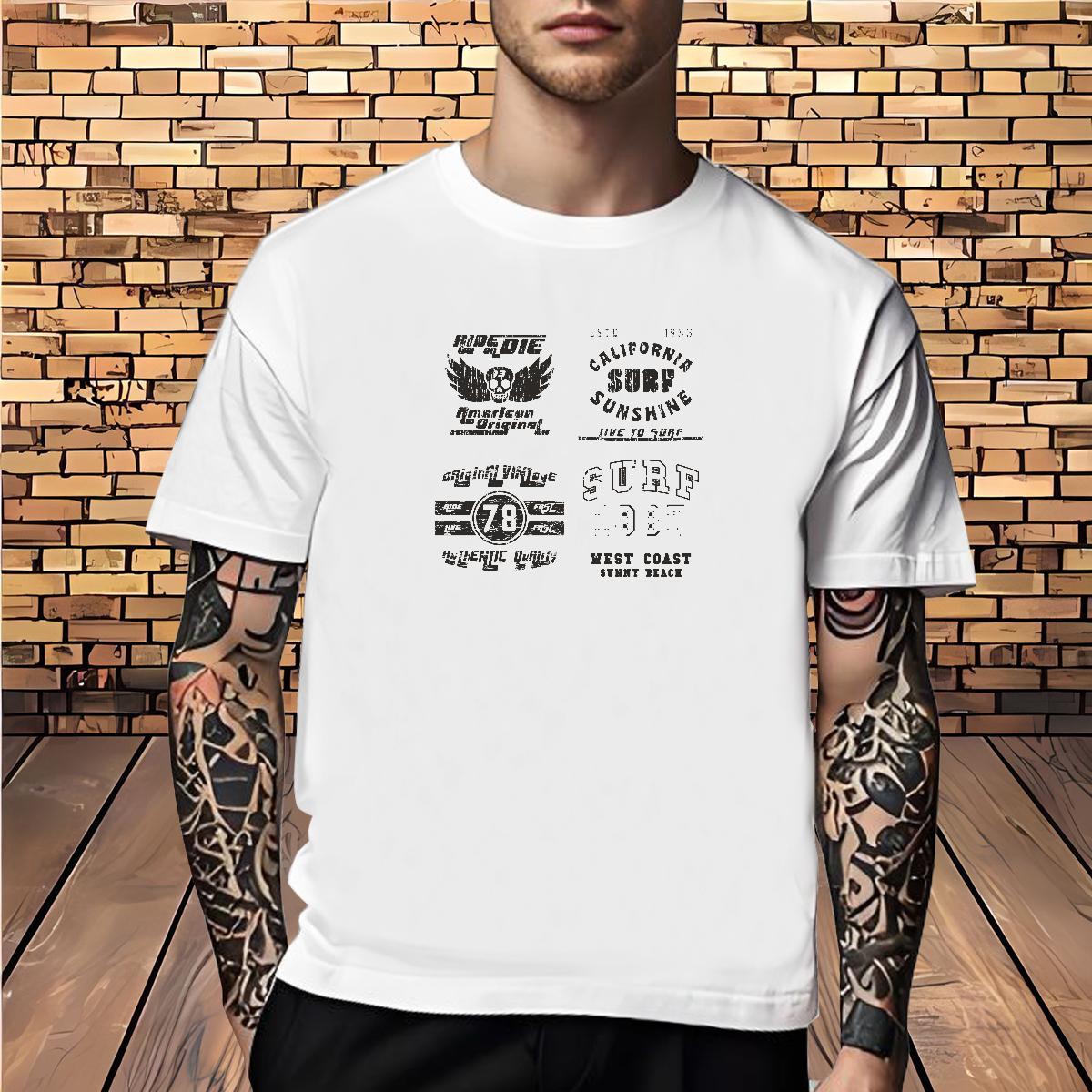 Cool Design T-Shirts for Men 230g Cotton letter Street Casual Customized Print Crew Neck Breathable Men Clothes T-Shirt Fashion Polos