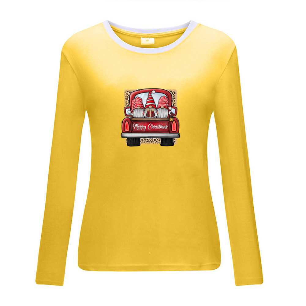 New white border long sleeved Santa Claus car printed autumn solid color top dongdumaoyi