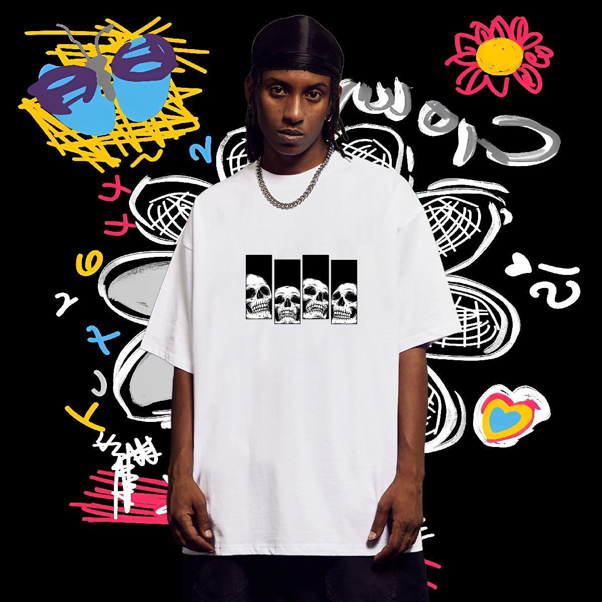 Popular Mens T Shirts 230g Pure Cotton skull Anime Printing Street Custom Printing Breathable Short Sleeve Men Tshirts Casual New Clothes