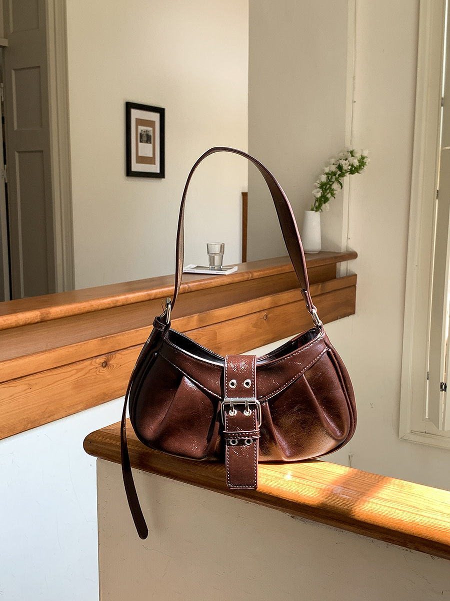 Women Bag Armpit Bag Pleated Design French Style Shoulder Bag Fashion Trendy Solid Color Handbag Free shipping