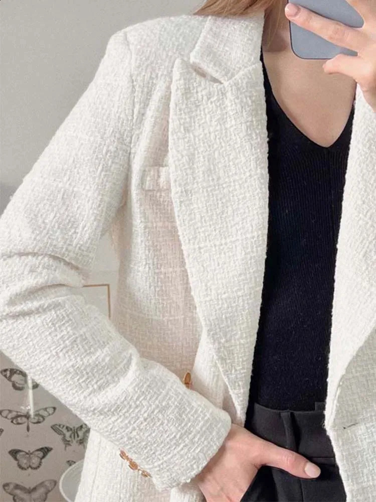 TRAF Women Blazer Jacket Fashion Double Breasted Tweed Blazers Coat Vintage Long Sleeve Female Outerwear Chic Tops 240826