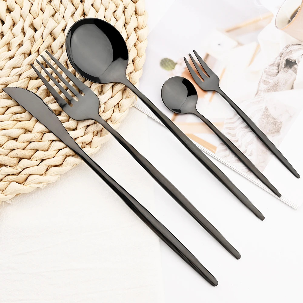 30 piece black silver cutlery set with knives fruit forks cake tea spoons napkins stainless steel party kitchen tools 240827