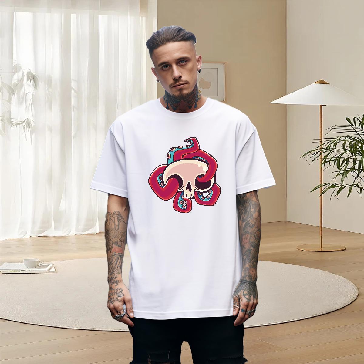 Loose Fit Mens T Shirts 100% Cotton 230g skull Daily Outfit Customized Print Breathable Crew Neck Tshirt for Man Woman Wholesale Tops Tees