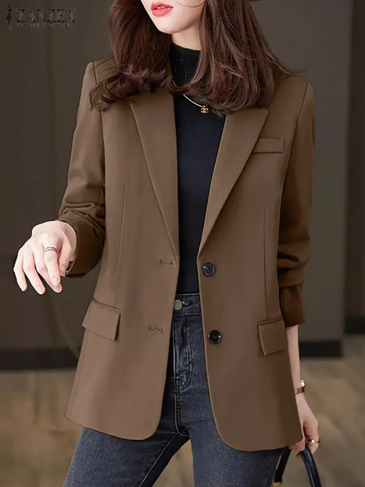 ZANZEA Vintage Solid Color Jackets Korean Fashion Blazer Autumn Long Sleeve Lapel Neck Outwear Woman OL Work Coats Elegant 240826