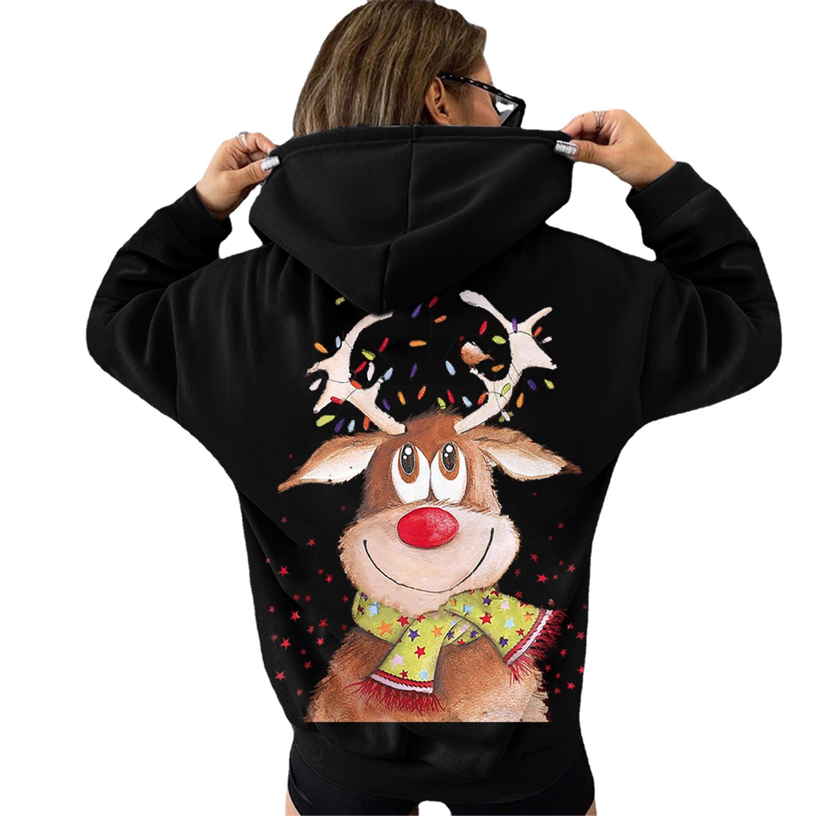 Winter New Hooded Christmas Elk Printed Sweatshirt dongdumaoyi