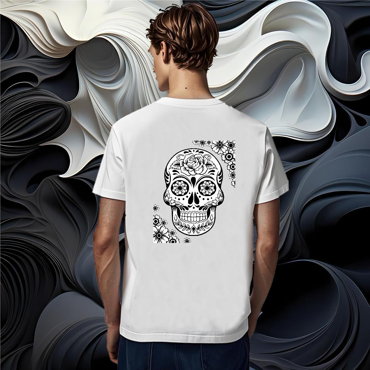 Comfortable Mens T Shirts 230g Cotton skull Street DIY Printed Short Sleeve Soft Tshirts Fashion Clothings