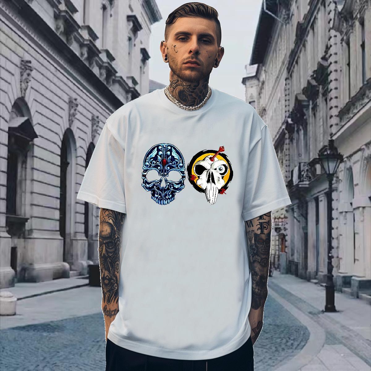 Designer T Shirts Men 230g 100% Cotton skull Summer Casual Plus Size Custom O Neck Short Sleeves Men Tops Tees Fashion New Clothings