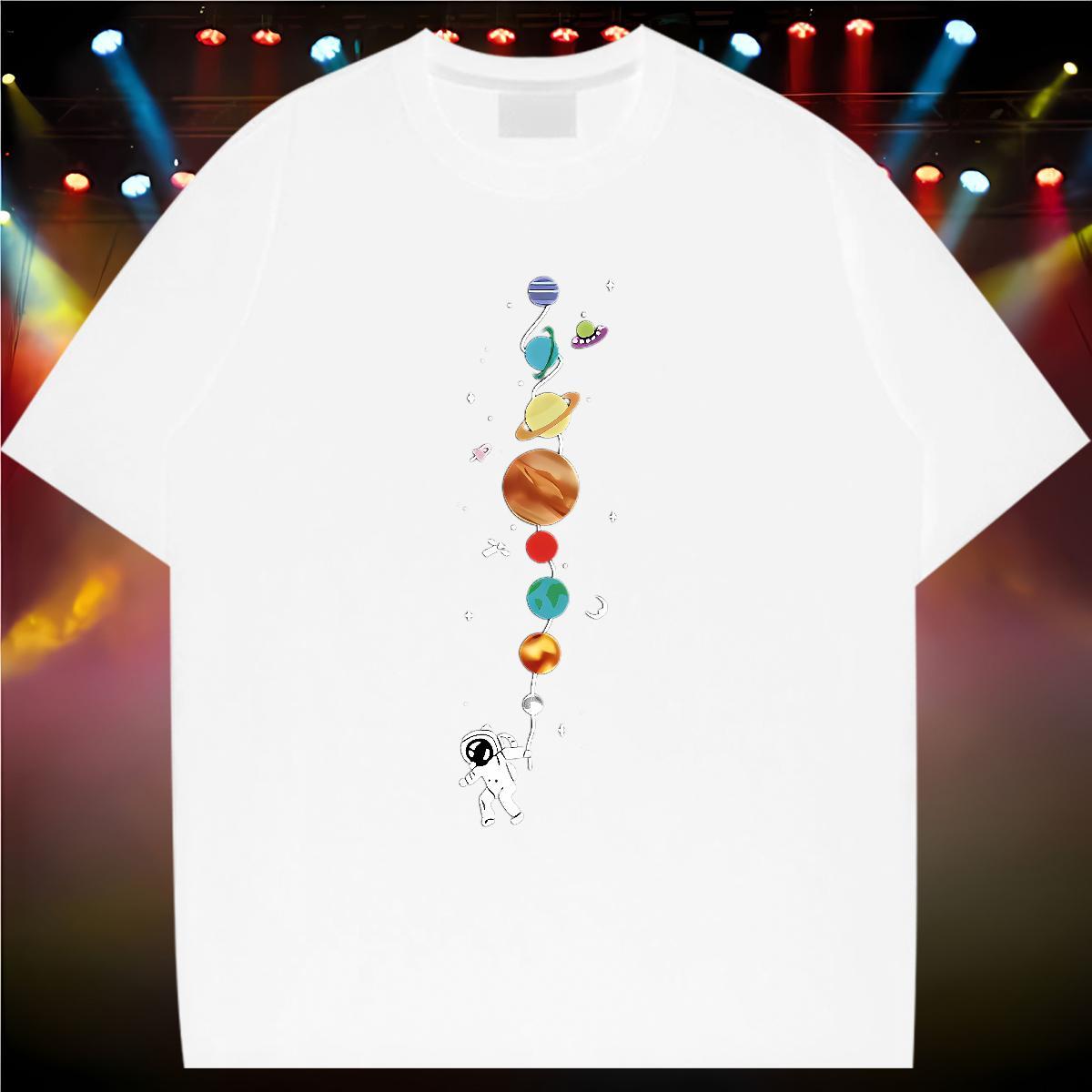 Popular Women Tshirts 230g Pure Cotton spaceman Street Women T Shirts Crew Neck Breathable White Plus Size Tops Shirt