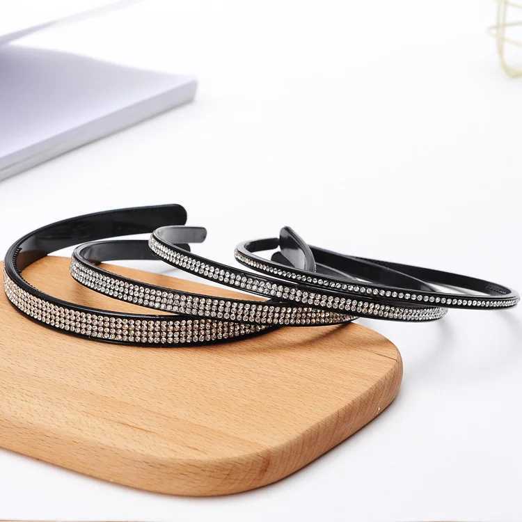 Black Rhinestone Wide Edge Shining Headband Hair Accessories Headwear M240826