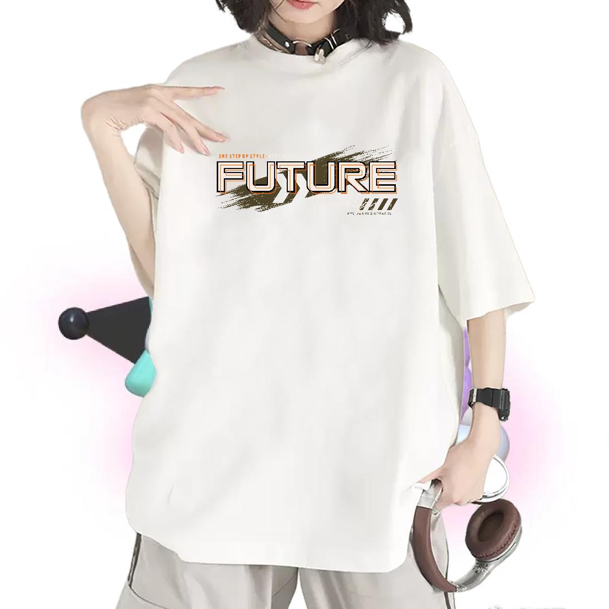 Soft Couples T Shirts 230g Pure Cotton future Daily Outfit T-Shirts for Women Short Sleeve O-Neck Anime Print Top Tees