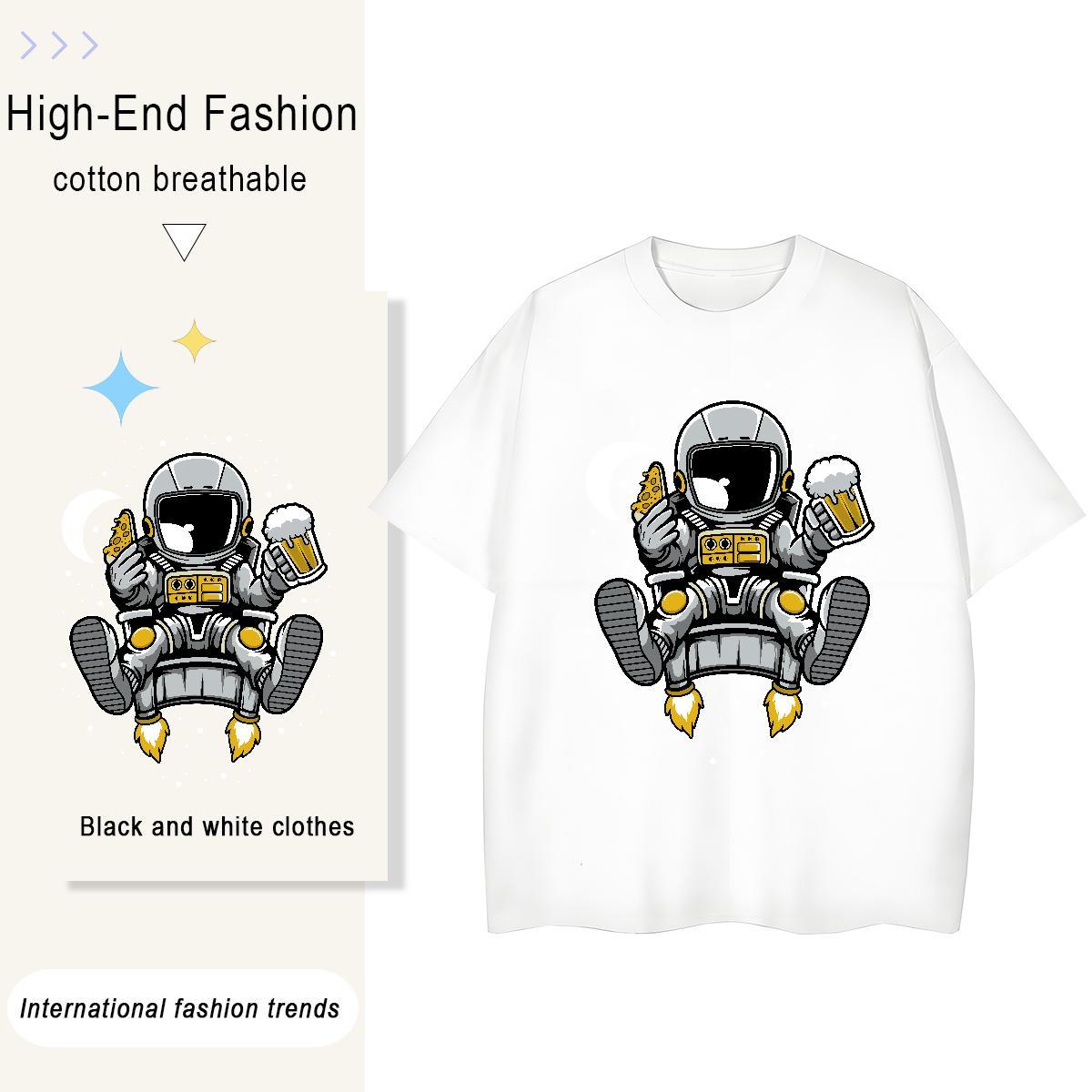 Loose Women Tees 100% Cotton 230g universe High Street Hip Hop T Shirt For Woman Breathable Cartoon Printing L-4XL Top Shirts