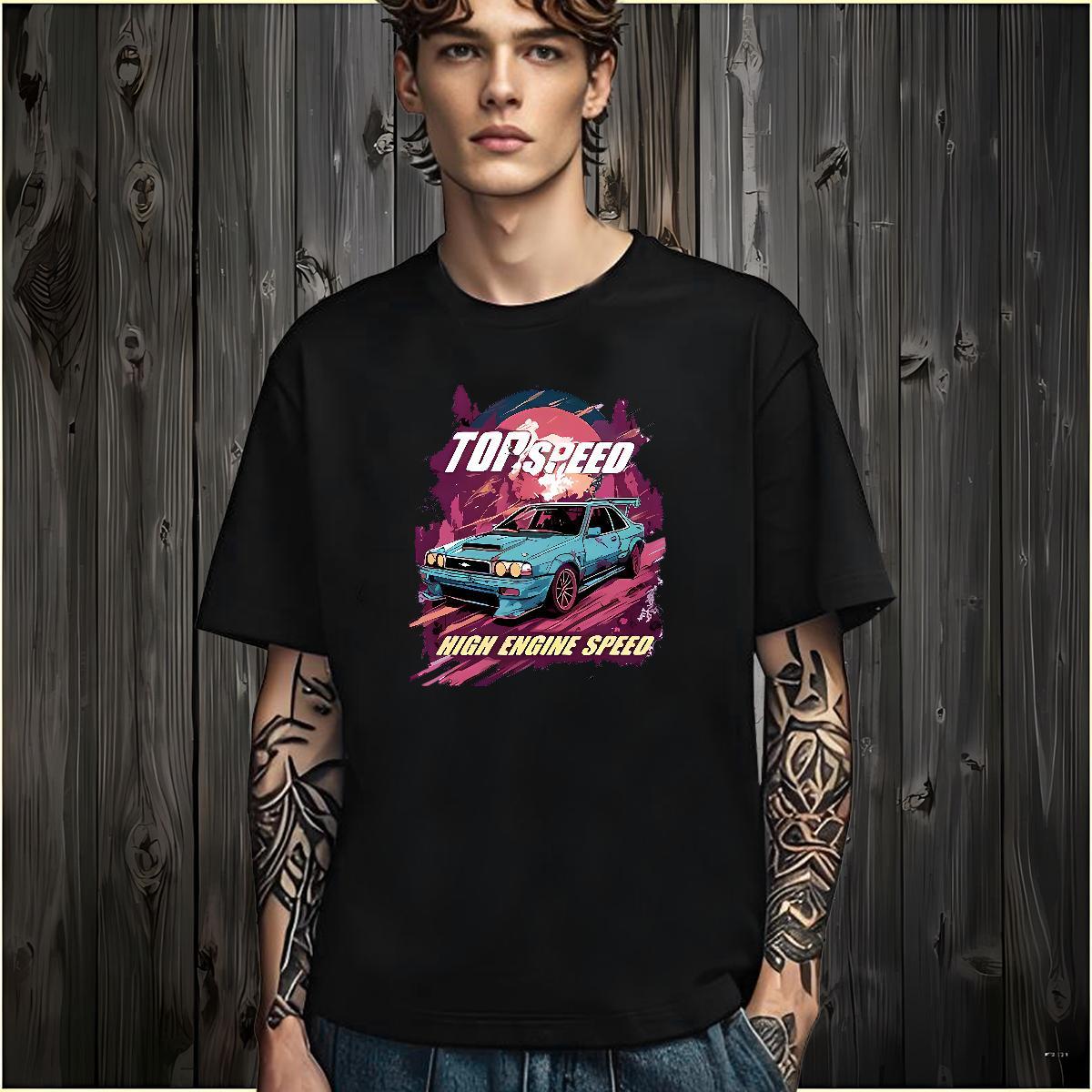 Popular Man T Shirts 230g Pure Cotton car Hip Hop Black Oversized Round Neck Short Sleeve Men Tshirts Designer Fashion Tops Tees