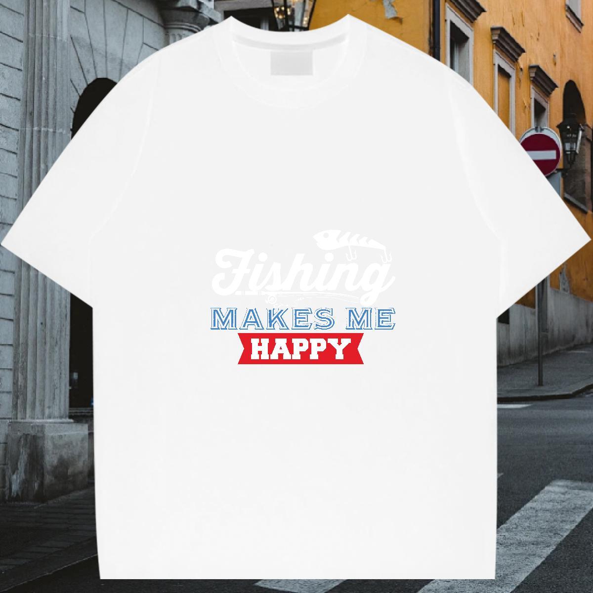 Unisex T-Shirts 230g 100% Cotton fish High Street Hip Hop Customized Print Round Neck Short Sleeve Men Clothes T-Shirt DIY Tees