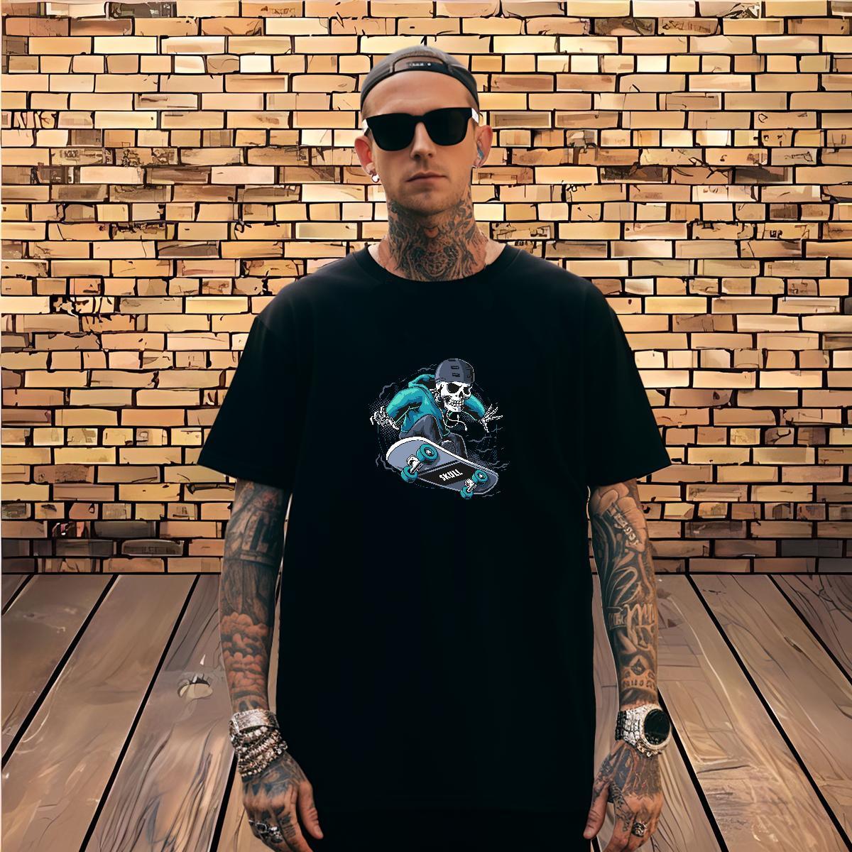 Cool Design Man T Shirts 230g 100% Cotton skull Hip Hop Anime Print Pure Cotton Men Tops Tees Fashion Designer Clothes