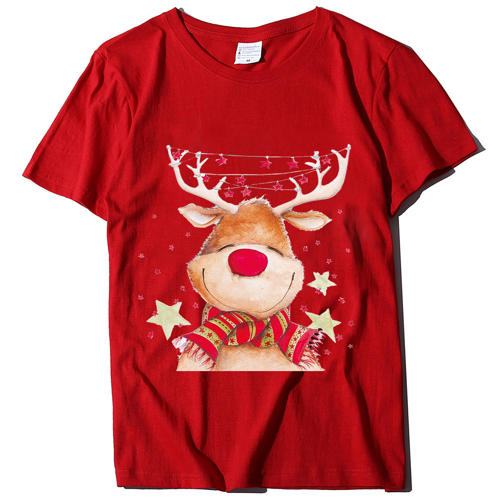 New Christmas Top Round Neck Elk Printed Women's T-shirt dongdumaoyi