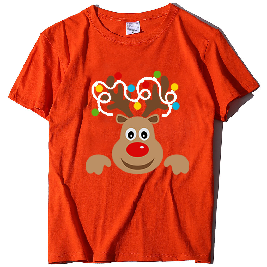 Round neck loose fitting short sleeved series Christmas deer women's T-shirt dongdumaoyi