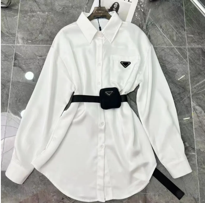 Sashes Blouse for LCF-8 Womens Designers Triangle Letter Shirts Tops Quality Chiffon Women's Blouses Sexy Coat with Waist Bag SML