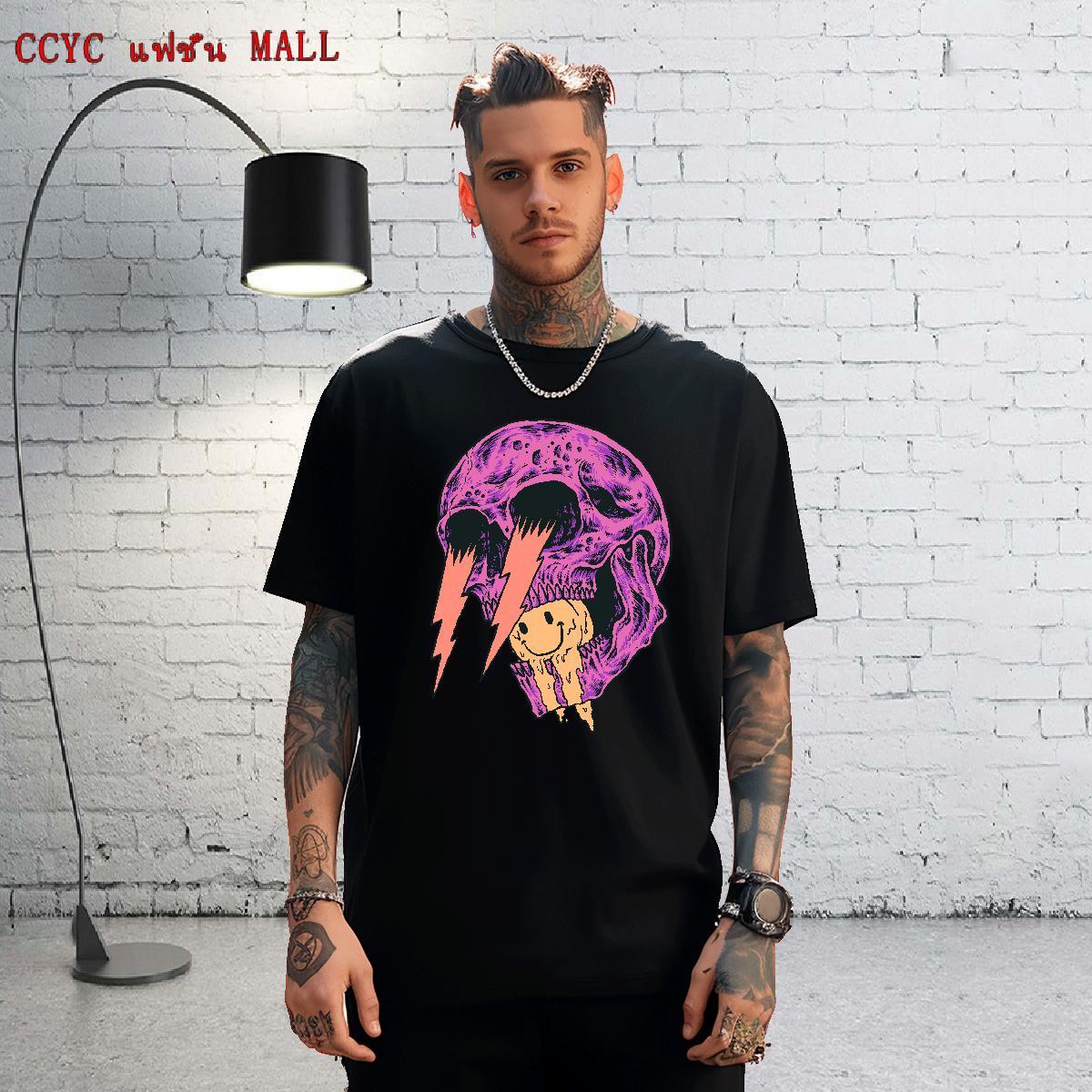 Popular Mens T Shirts 230g Pure Cotton skull Hip Hop White Plus Size Breathable Crew Neck Mens Tshirts New Tops Tees