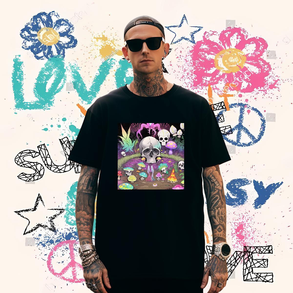 Cool T shirt 230g Pure Cotton skull Summer Casual Black White Breathable Tshirt for Man Woman DIY Tops Tees